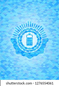 battery icon inside sky blue mosaic emblem