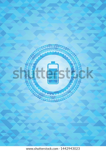battery icon inside sky blue emblem with\
mosaic ecological style\
background