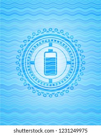 battery icon inside water concept style emblem.
