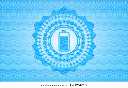 battery icon inside water concept badge background.