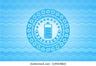 battery icon inside water representation emblem.