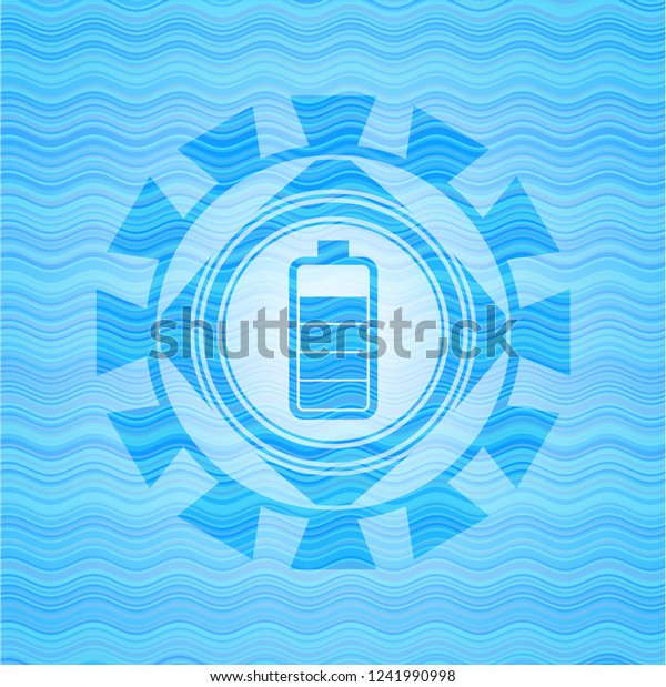battery\
icon inside water wave concept emblem\
background.