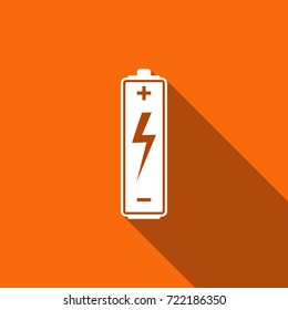 Battery icon isolated with long shadow. Flat design. Vector Illustration