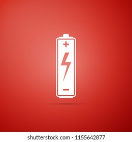 Battery icon isolated on red background. Flat design. Vector Illustration