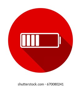 Battery Icon Isolated on red background with long shadow