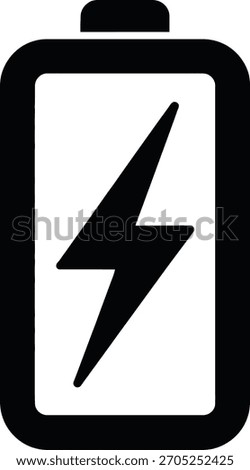 Battery icon isolated on white background with lightning bolt, symbol of energy and power for mobile app design