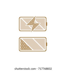 Battery icon with Japanese pattern vector. Gold geometric icon and background.