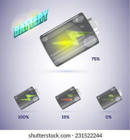 battery icon with level of charge in realistic style.  - vector illustration
