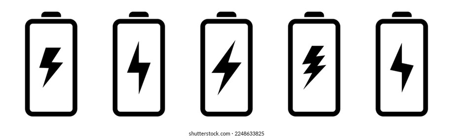 Icono de la batería con el signo del rayo. Icono de carga de la batería con el símbolo del tornillo relámpago.