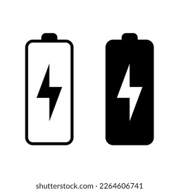 Battery icon with lightning bolt sign. Battery charging icon with lightning bolt symbol. Stock vector illustration.