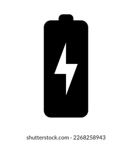 Battery icon with lightning bolt sign. Battery charging icon with lightning bolt symbol.