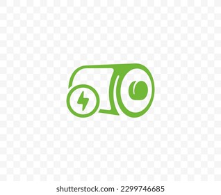 Battery icon with lightning and capacity indicator icons design. Accumulator charging level in alkaline battery graphic design