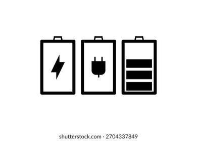 Logo-Design für Akkusymbol. Batterieladezeichen. Batterieladestand Silhouettenvektor