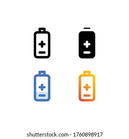 Battery icon or logo in line and solid style. High quality sign and symbol on a white background. Vector outline pictogram for infographic, web design and app development