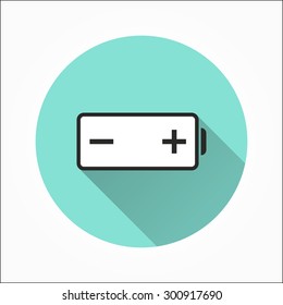 Battery  - icon with long shadow, flat design. Vector illustration