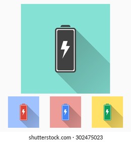 Battery  - icon with long shadow, flat design. Vector illustration