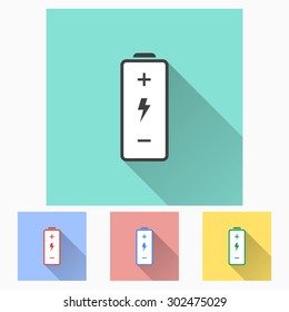 Battery  - icon with long shadow, flat design. Vector illustration