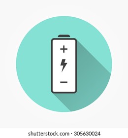 Battery - icon with long shadow, flat design. Vector illustration
