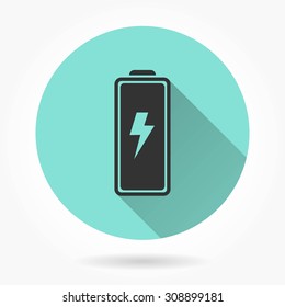 Battery - icon with long shadow, flat design. Vector illustration