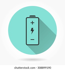 Battery - icon with long shadow, flat design. Vector illustration