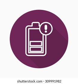 Battery icon with long shadow ,flat design , thin line style, vector 