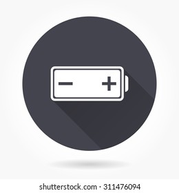 Battery  icon with long shadow, flat design. Vector illustration.