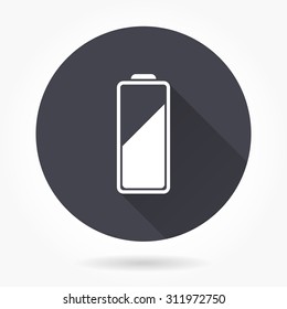 Battery  icon with long shadow, flat design. Vector illustration.