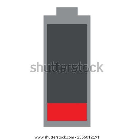 Battery icon with low charge level, mostly dark gray with a small red section at the bottom.