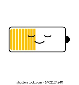 Battery icon. Low charge of phone. Character with smile. Vector flat design