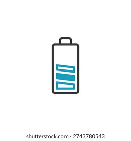 A battery icon with a medium charge level, indicating moderate power or energy status. Clean, simple design.
