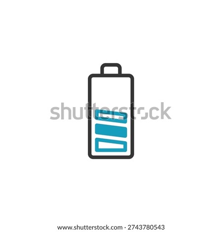A battery icon with a medium charge level, indicating moderate power or energy status. Clean, simple design.