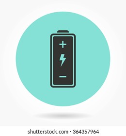 Battery icon on green background. Vector illustration.