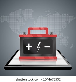 Battery icon on the grey background. Business Infographics origami style Vector illustration.