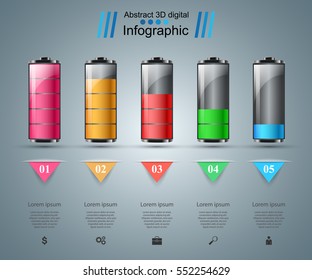 Battery icon on the grey background. Business Infographics origami style Vector illustration.