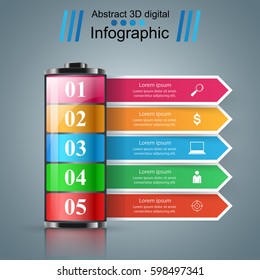 Battery icon on the grey background. Business Infographics origami style Vector illustration.