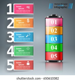 Battery icon on the grey background. Business Infographics origami style Vector illustration.