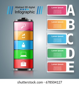 Battery icon on the grey background. Business Infographics origami style Vector illustration.