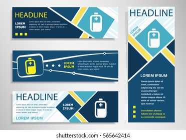 Battery icon  on horizontal and vertical banner. Battery symbol abstract banner, flyer design template. 