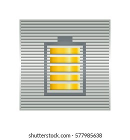 Battery icon on metal striped background