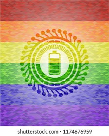 battery icon on mosaic background with the colors of the LGBT flag