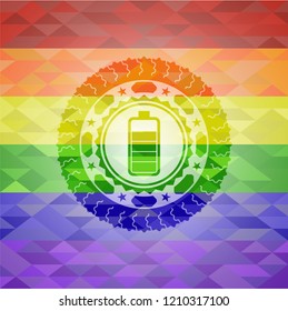 battery icon on mosaic background with the colors of the LGBT flag