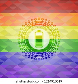 battery icon on mosaic background with the colors of the LGBT flag