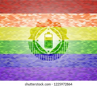 battery icon on mosaic background with the colors of the LGBT flag