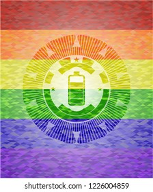 battery icon on mosaic background with the colors of the LGBT flag