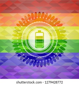 battery icon on mosaic background with the colors of the LGBT flag