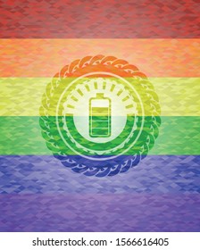 battery icon on mosaic background with the colors of the LGBT flag