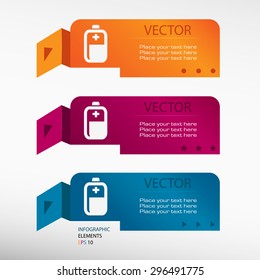 Battery icon on origami paper banners. Can be used for workflow layout, diagram, business step options, banner, web design