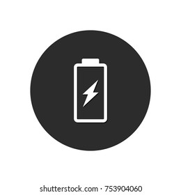 Battery Icon on round background, Vector simple isolated illustration.