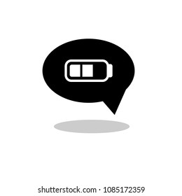 Battery icon on speech bubble, vector illustration