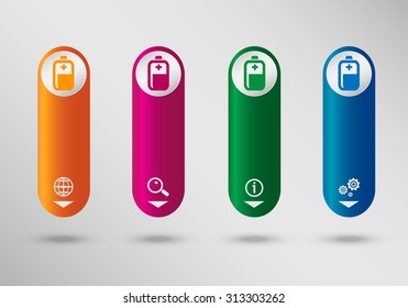 Battery icon on vertical infographic design template, can be used for workflow layout, web design.